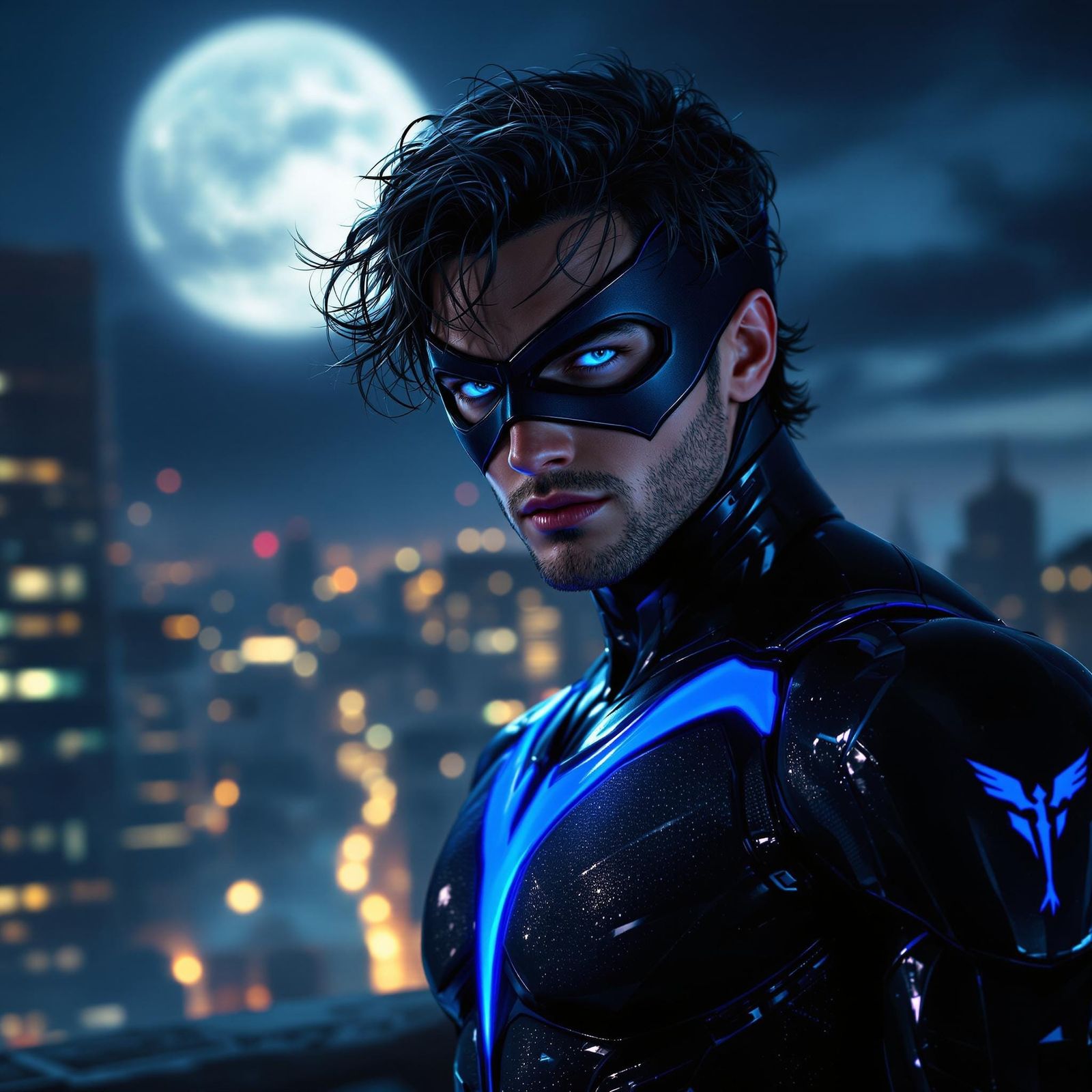 Chiseled Hero Embodies Nightwing in High-Gloss Black Latex S...