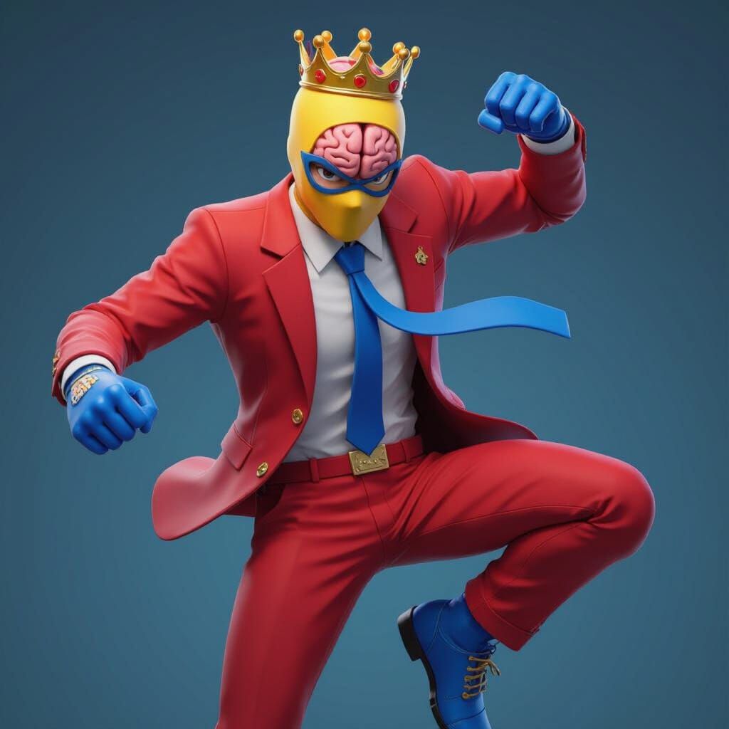 Crowned Brain: Comics Character in Red Suit, Anime Style