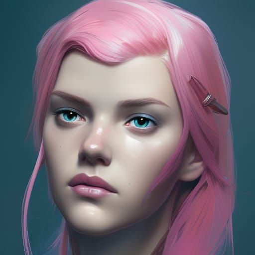 Pink Haired Princess Portrait in Hyperdetailed Style