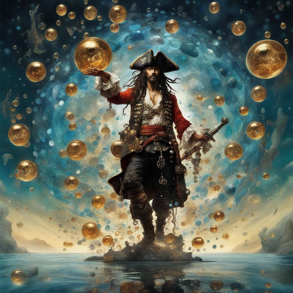 Resonating Water Drop Pirate in Klimt Style