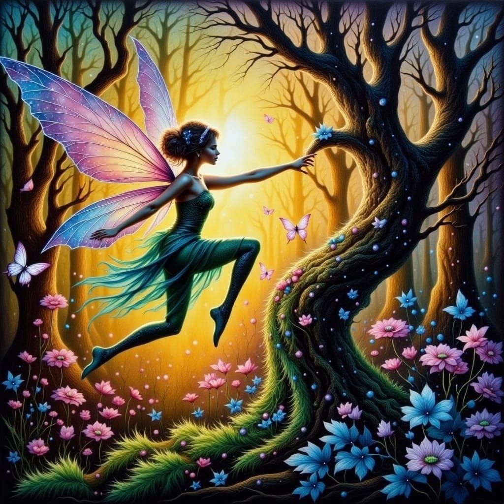 Elven Ranger in Enchanted Wood: Alcohol Ink and Oil