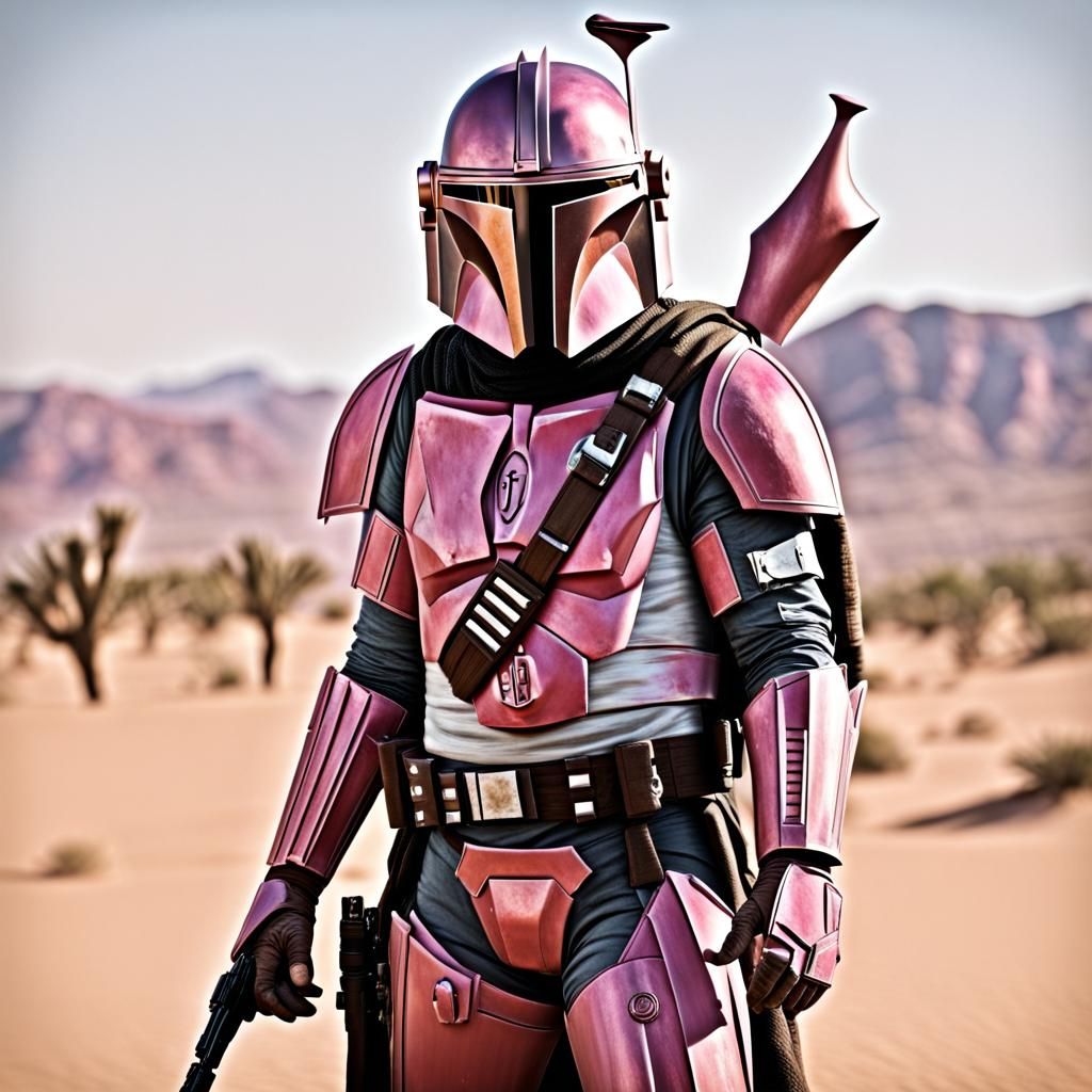 Pink Mandalorian Roams Desert Wasteland
