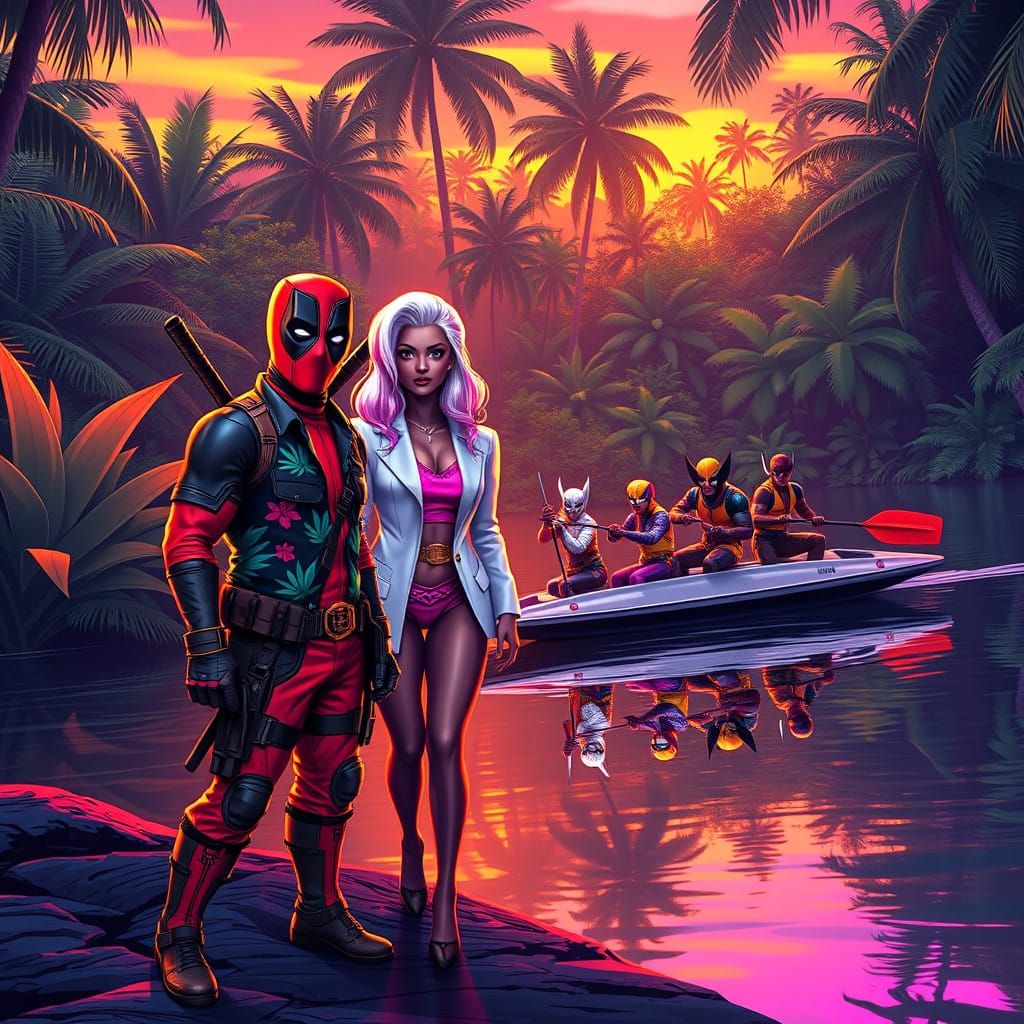 Deadpool and Emma Frost Meet X-Men in Amazonian Synthwave Su...