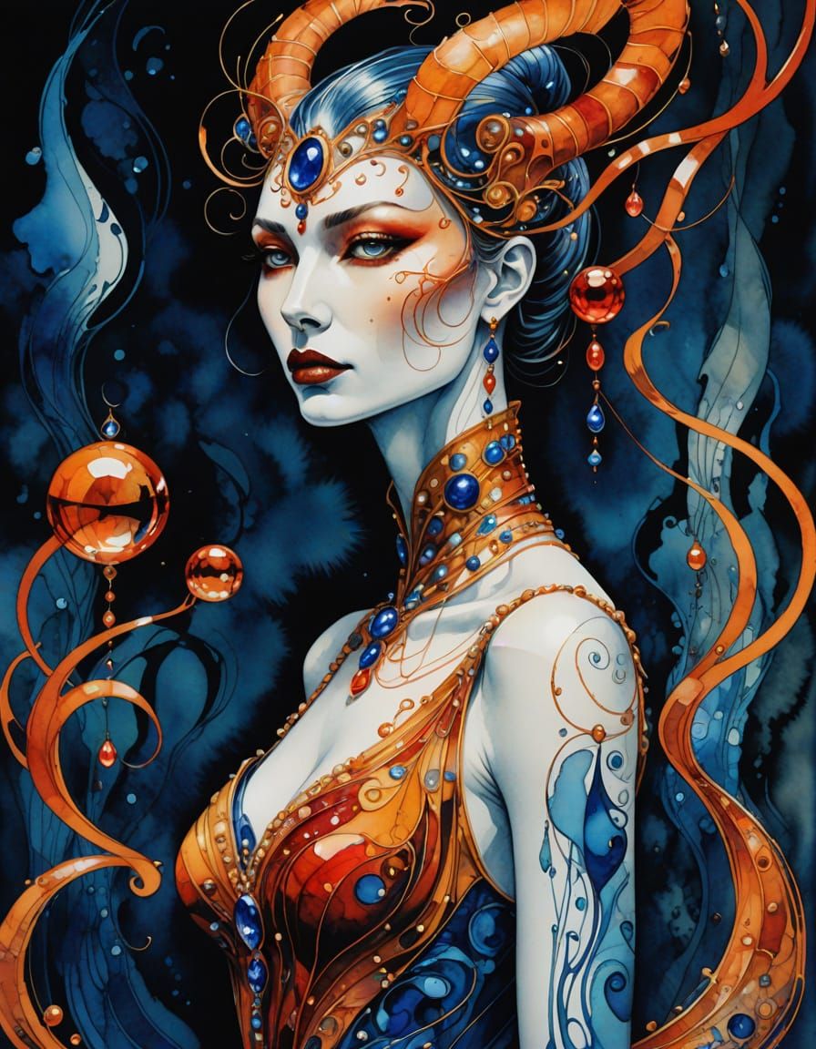 Surreal Cat in Mystical Forest, Alcohol Ink Style