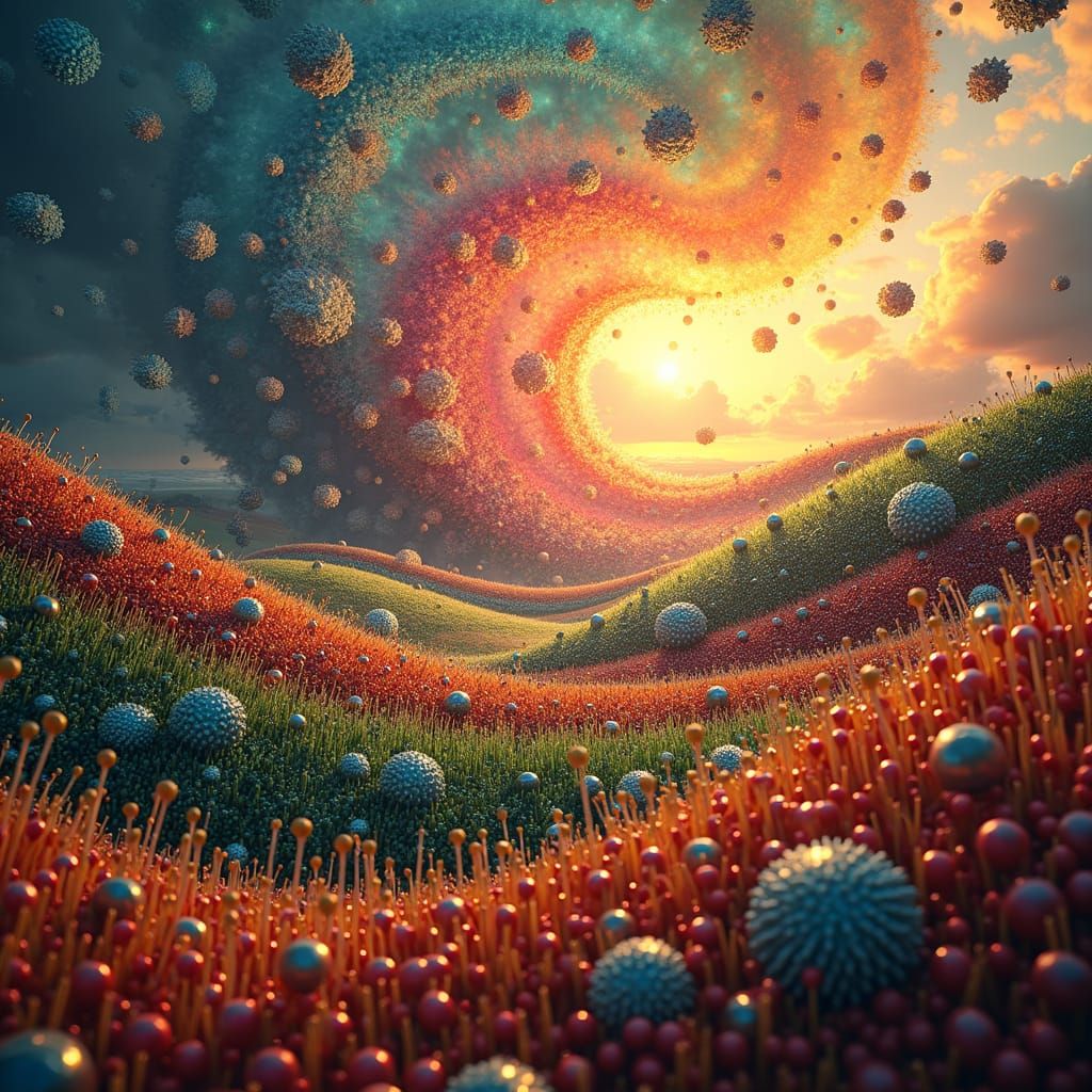 Seed Landscape Evolving into Fireworks, a Digital Illustrati...