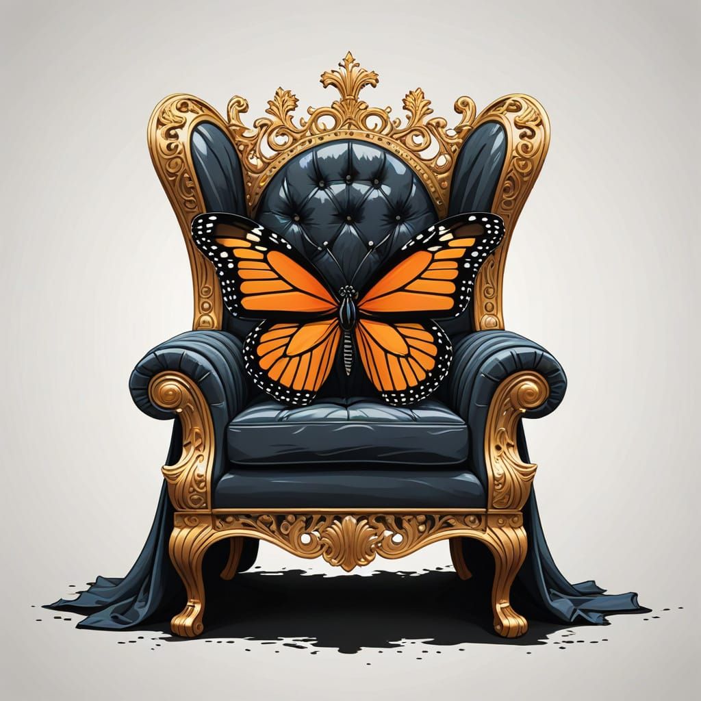 Cartoon Monarch Butterfly on Royal Throne