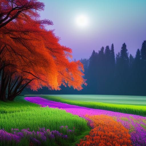 Night Flower Field: Detailed Matte Painting