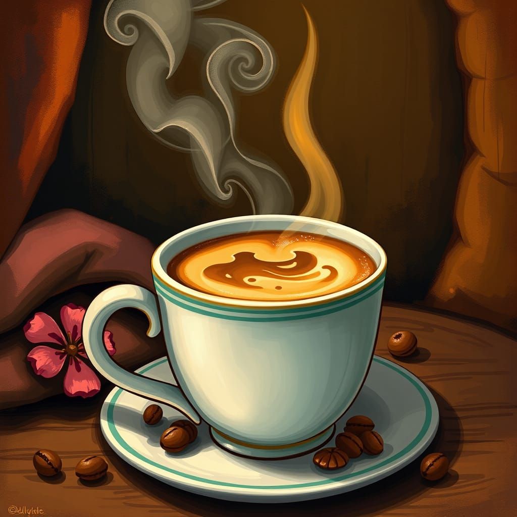 Cozy Coffee Cup in Whimsical Romantic Style