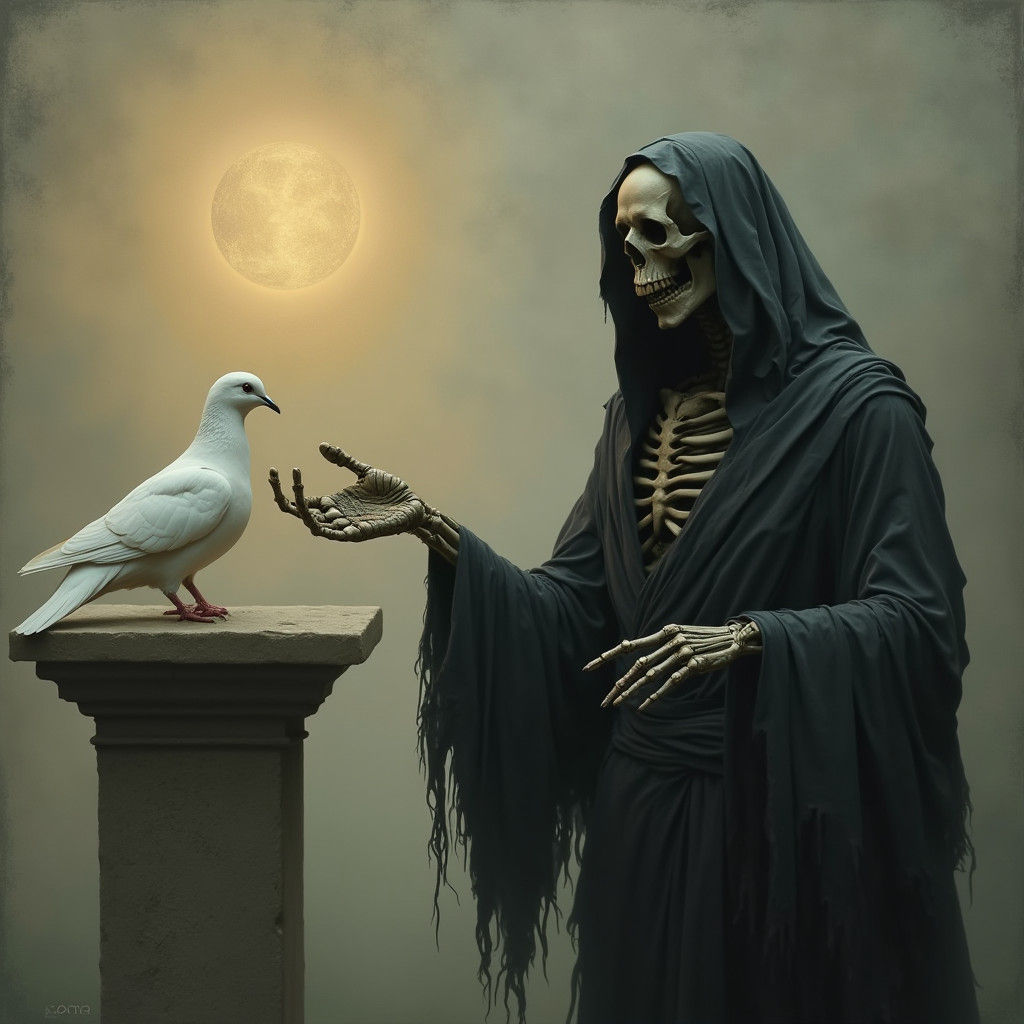 Grim Reaper's Serene Dove: Mystical, Melancholic Art