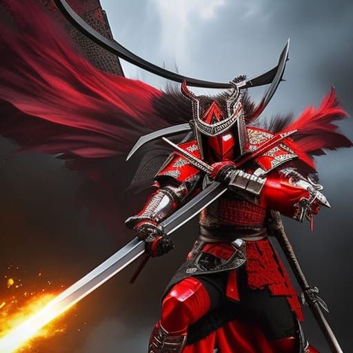 Devil Samurai in Red Armor on Battlefield