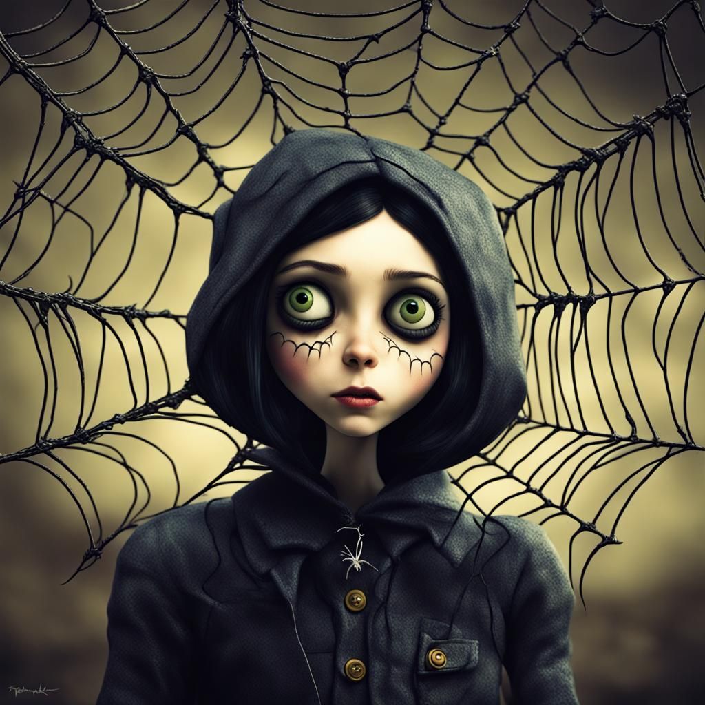 Coraline in Stop-Motion Style Spiderweb