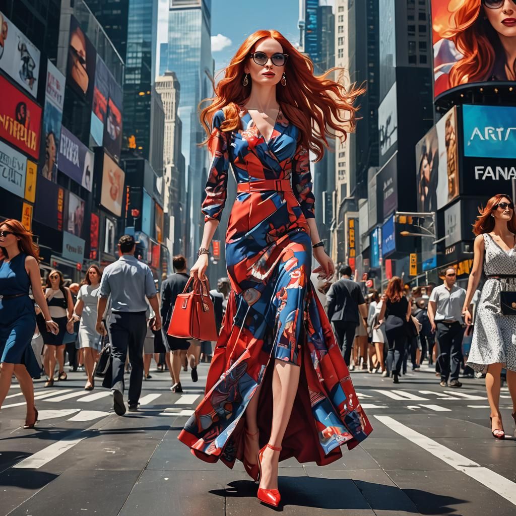Fashionable Woman in Times Square, Artgerm and Baltazar Styl...