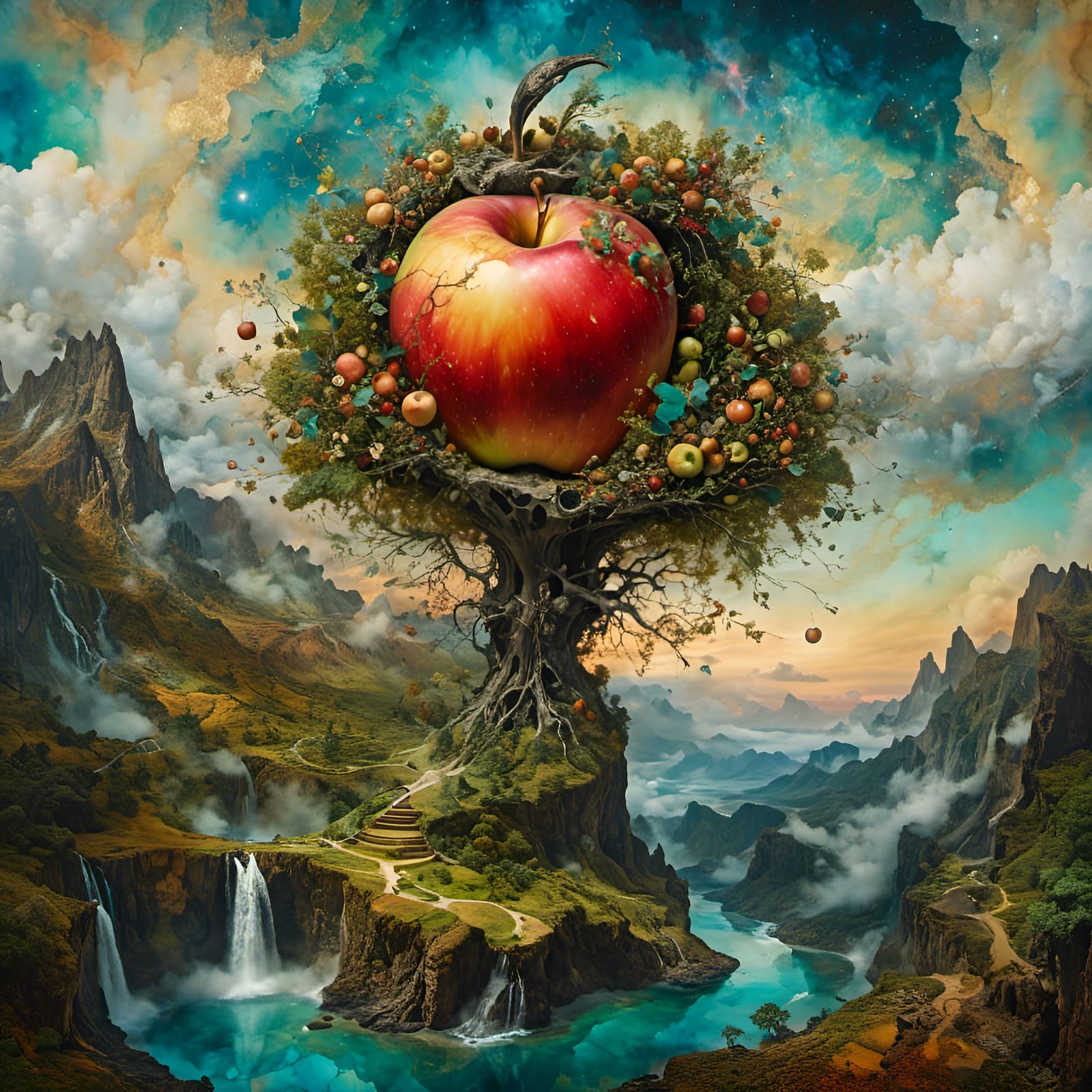 Surreal Apple in Paradise, Hyperkraximalism Style