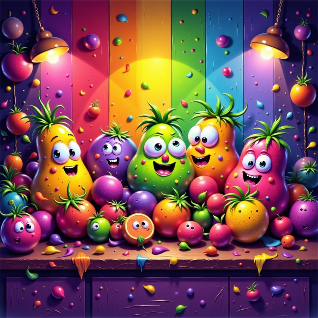 Cartoon Fruits Party in Vivid Pop Art Style