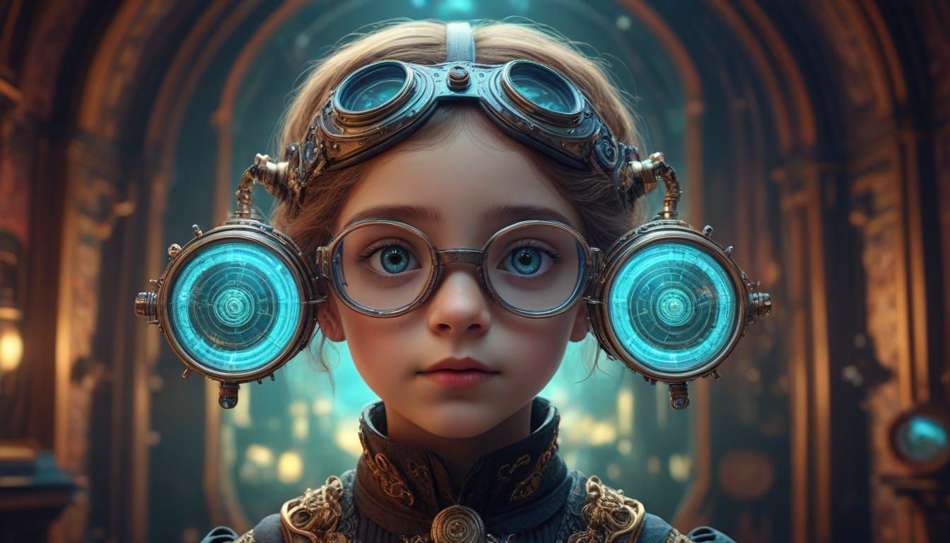 Victorian Child Meets Hologram in Surreal Digital Art