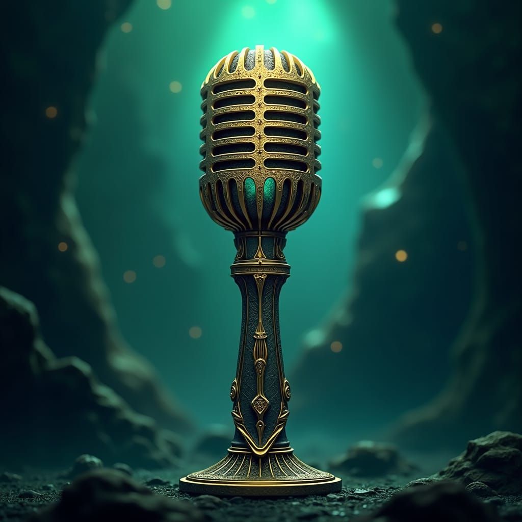 Ornate Microphone Podcast Logo in Fantasy Style