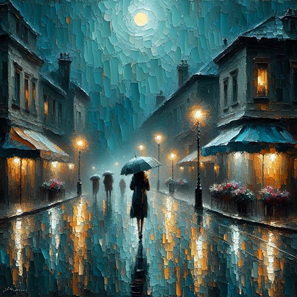 Rainy Moonlit Reflections of Sadness