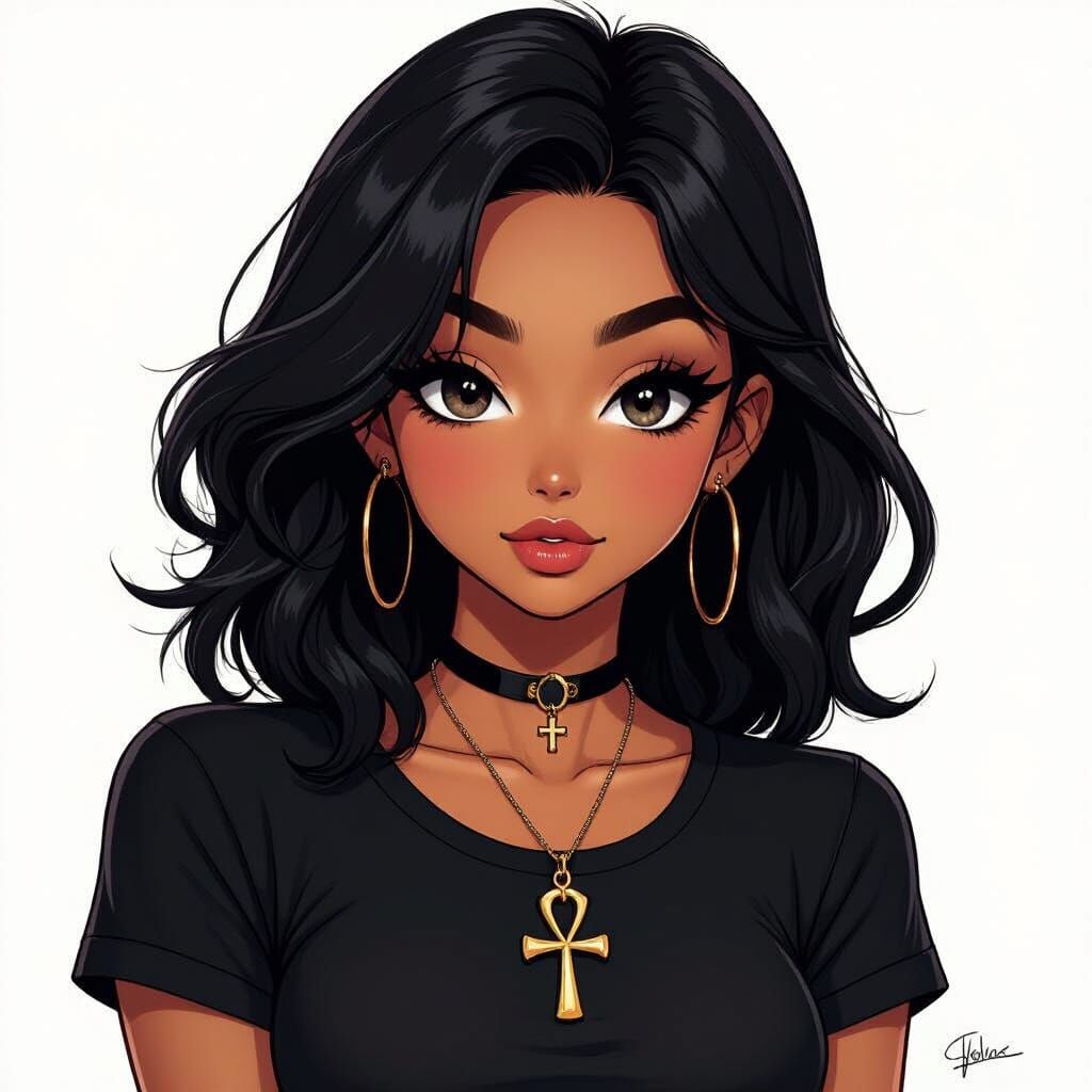 Anime Girl with Dark Skin and Dramatic Eyeliner