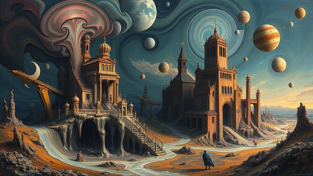 Surreal Dreamscape with Melting Objects and Swirling Colors