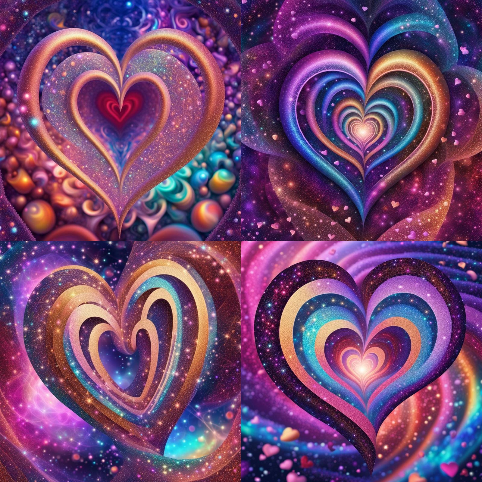 Shimmering Infinite Heart Spirals in Cosmic Style