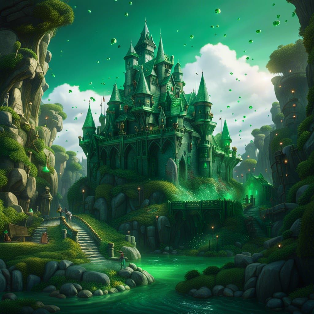 Emerald Castle with Emerald Piles: Fantasy Concept Art