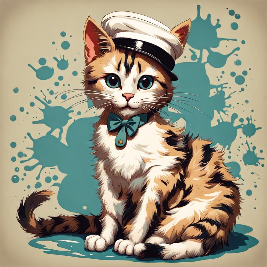 1950s Pinup Cats: Intricate Splash Art