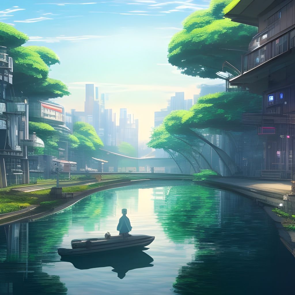 Solarpunk Cityscape in Anime Style
