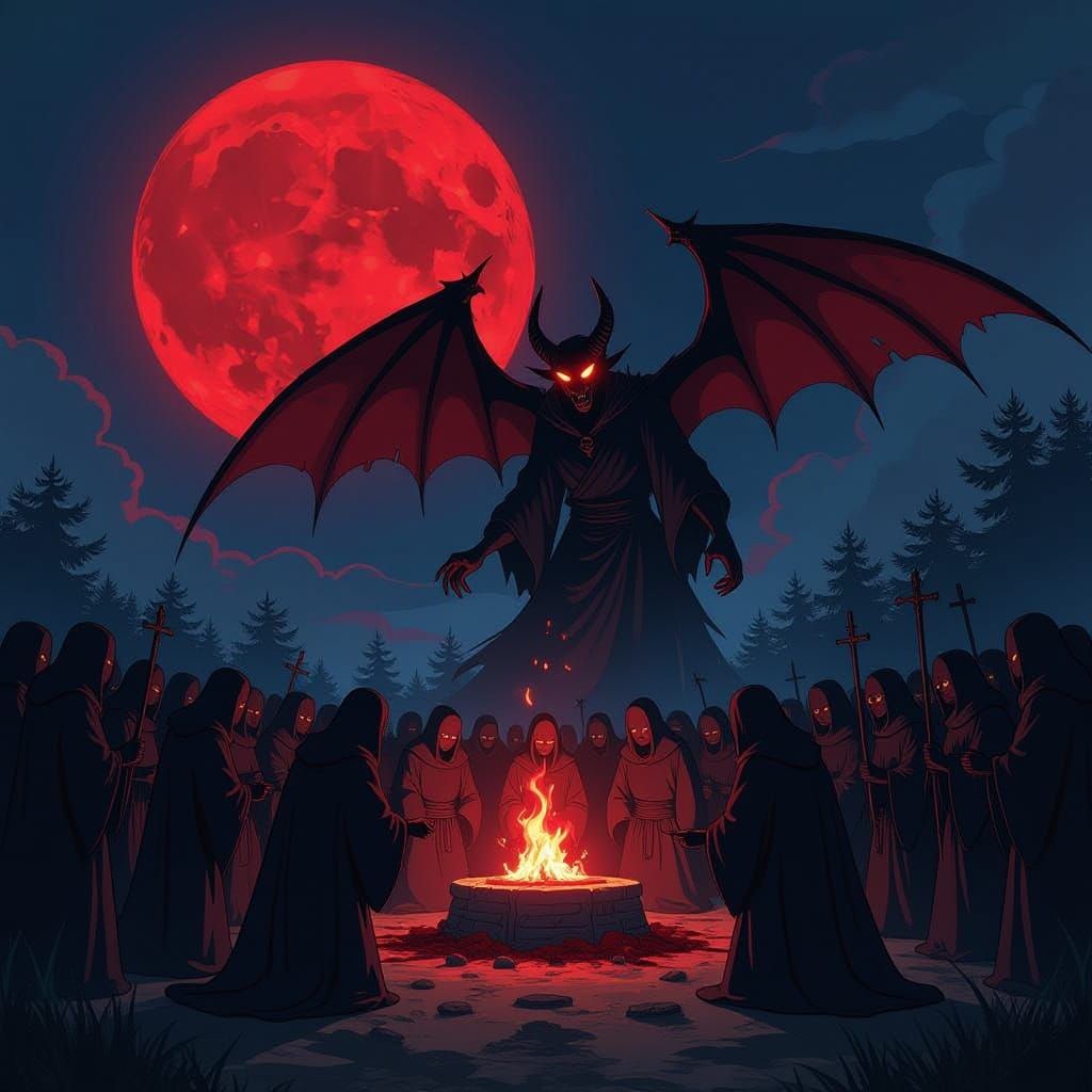 Demonic Sacrifice Ritual Under Red Moon