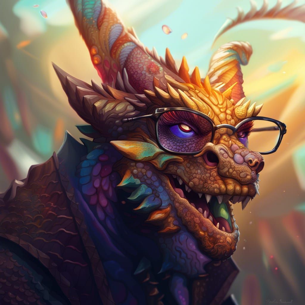 Hyperrealistic Dragon Professor with Silly Glasses