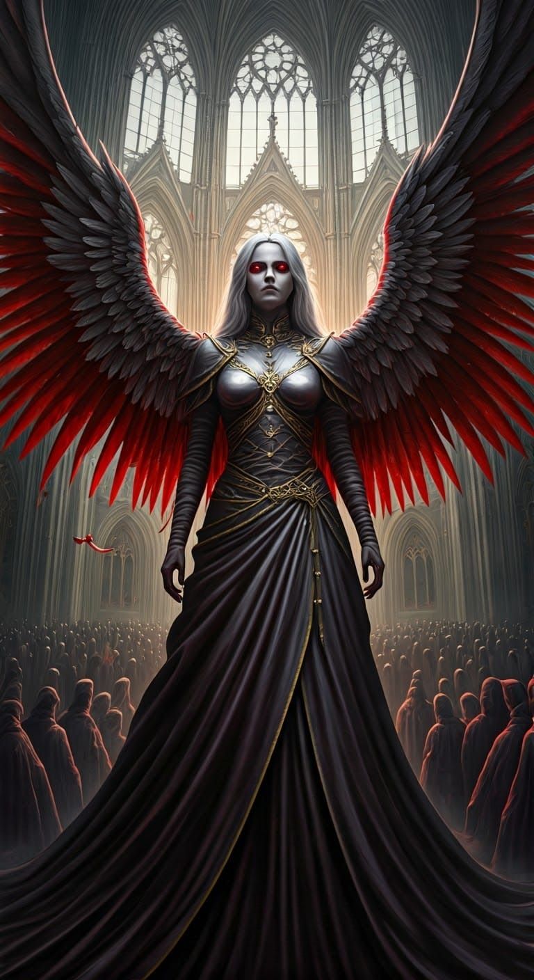Gothic Angel with Bloodstained Glass Wings