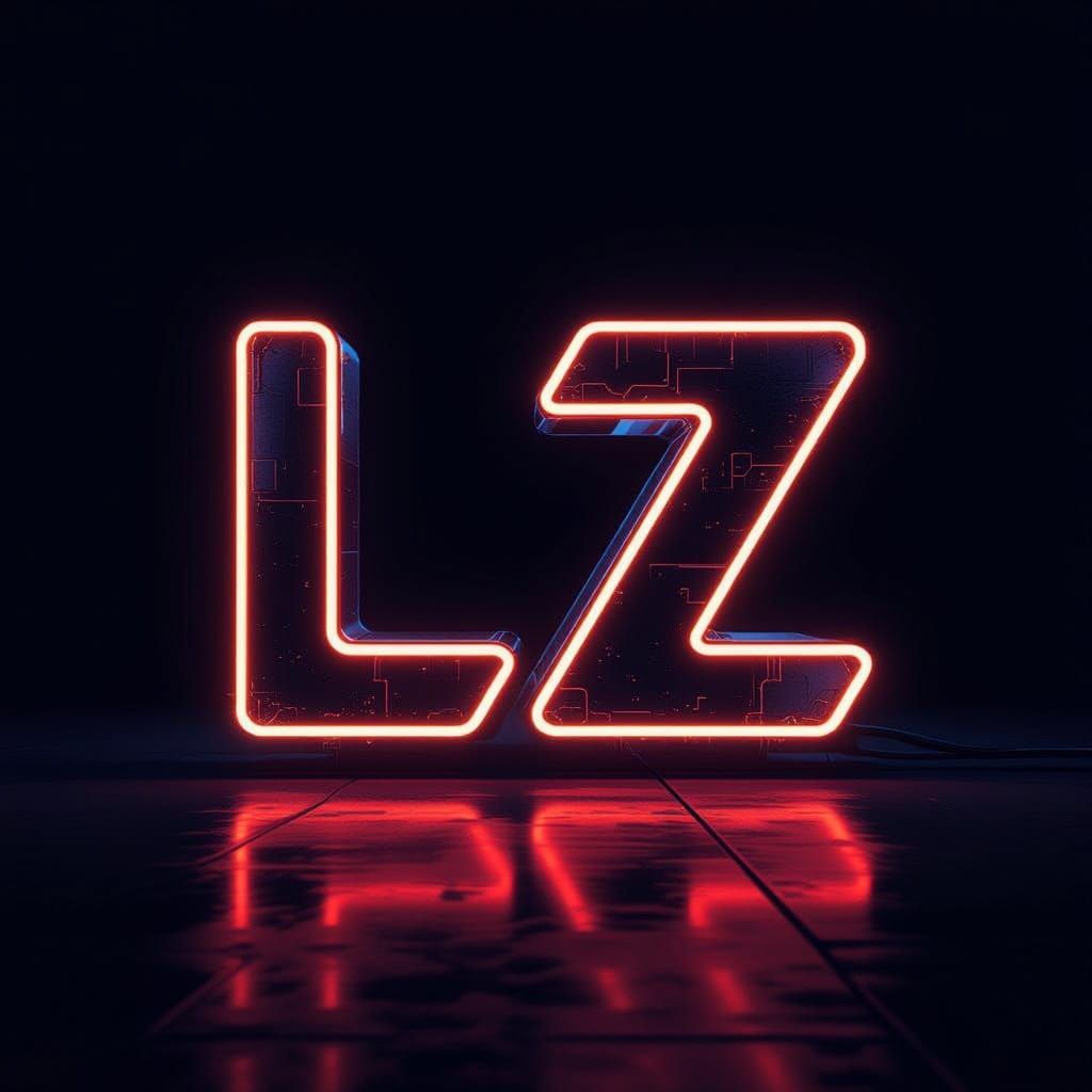Sleek Futuristic LZ Logo with Metallic Texture and Neon Glow