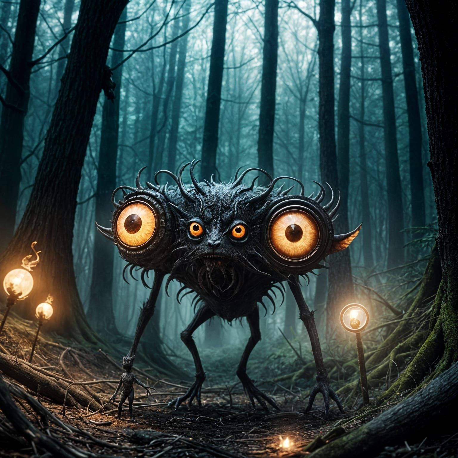 Fantasy Creature in Woods, Tim Burton Style