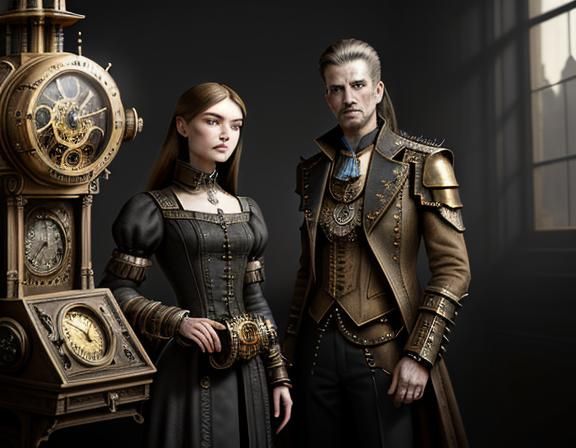 Steampunk Twins in Time Machine: Digital Matte Painting