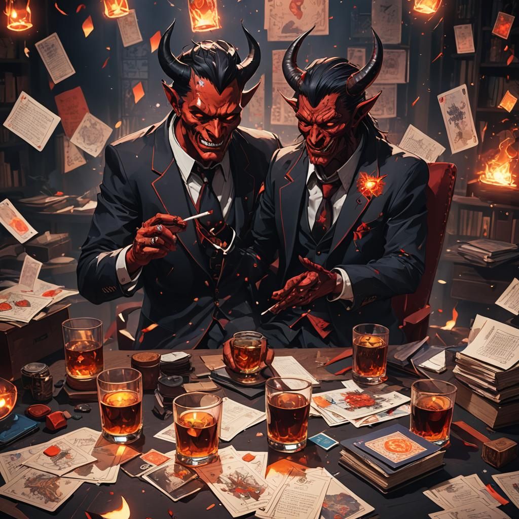 Anime Devil Tarot Character in Office Concept Art