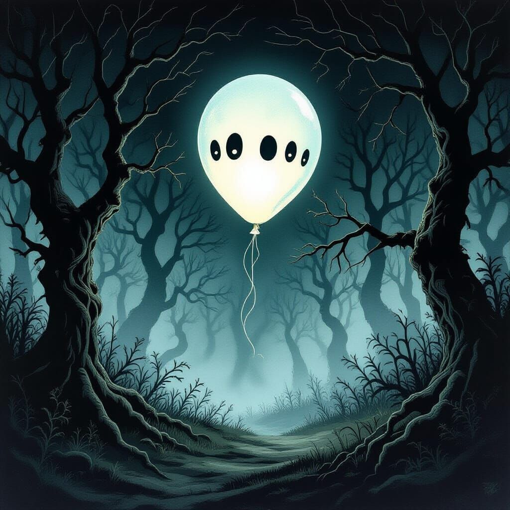 Eerie Balloon in Haunted Forest, Gothic Style