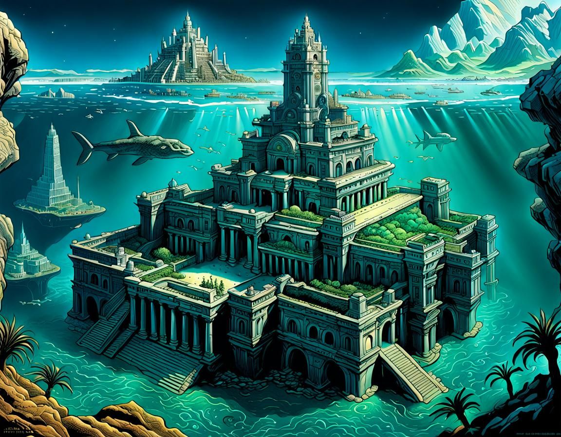 Hyperdetailed Ancient Atlantis in Comic Book Style