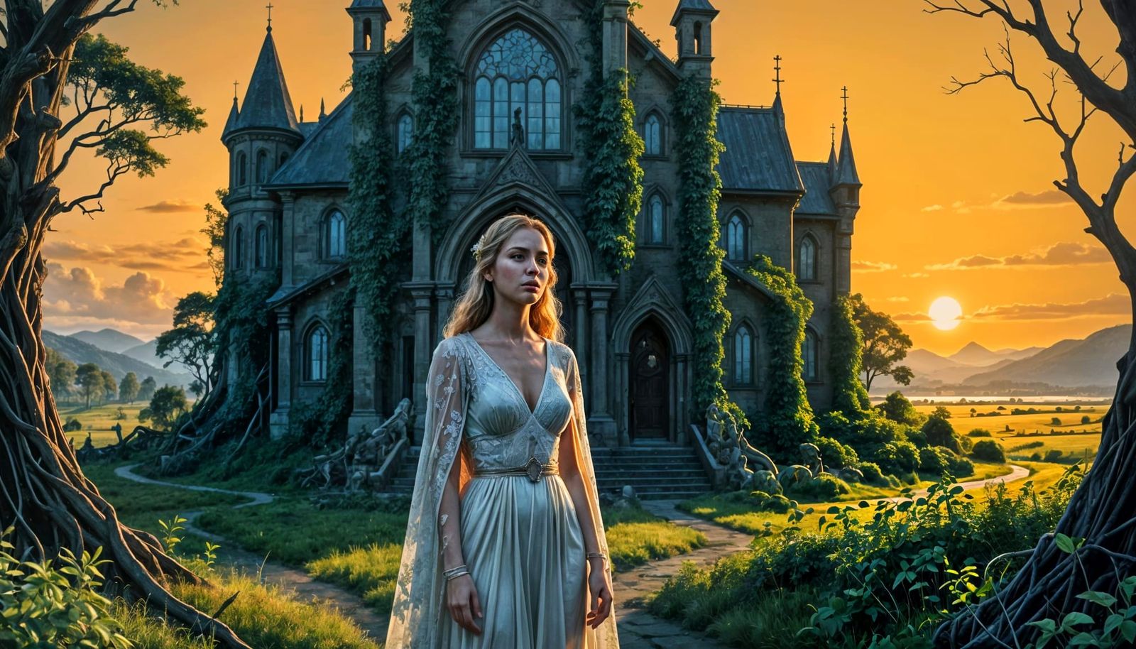 Romantic Vine-Covered Chapel on a Hill in Epic Detail