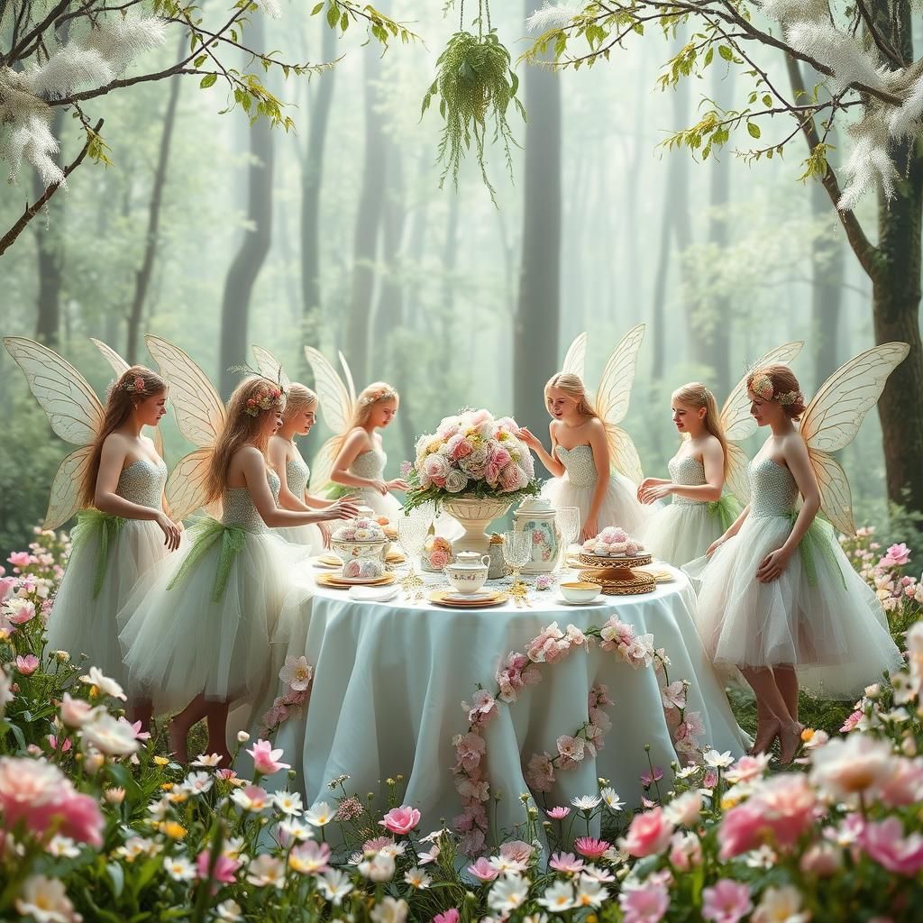 Whimsical Fairy Tea Party in Ethereal Forest