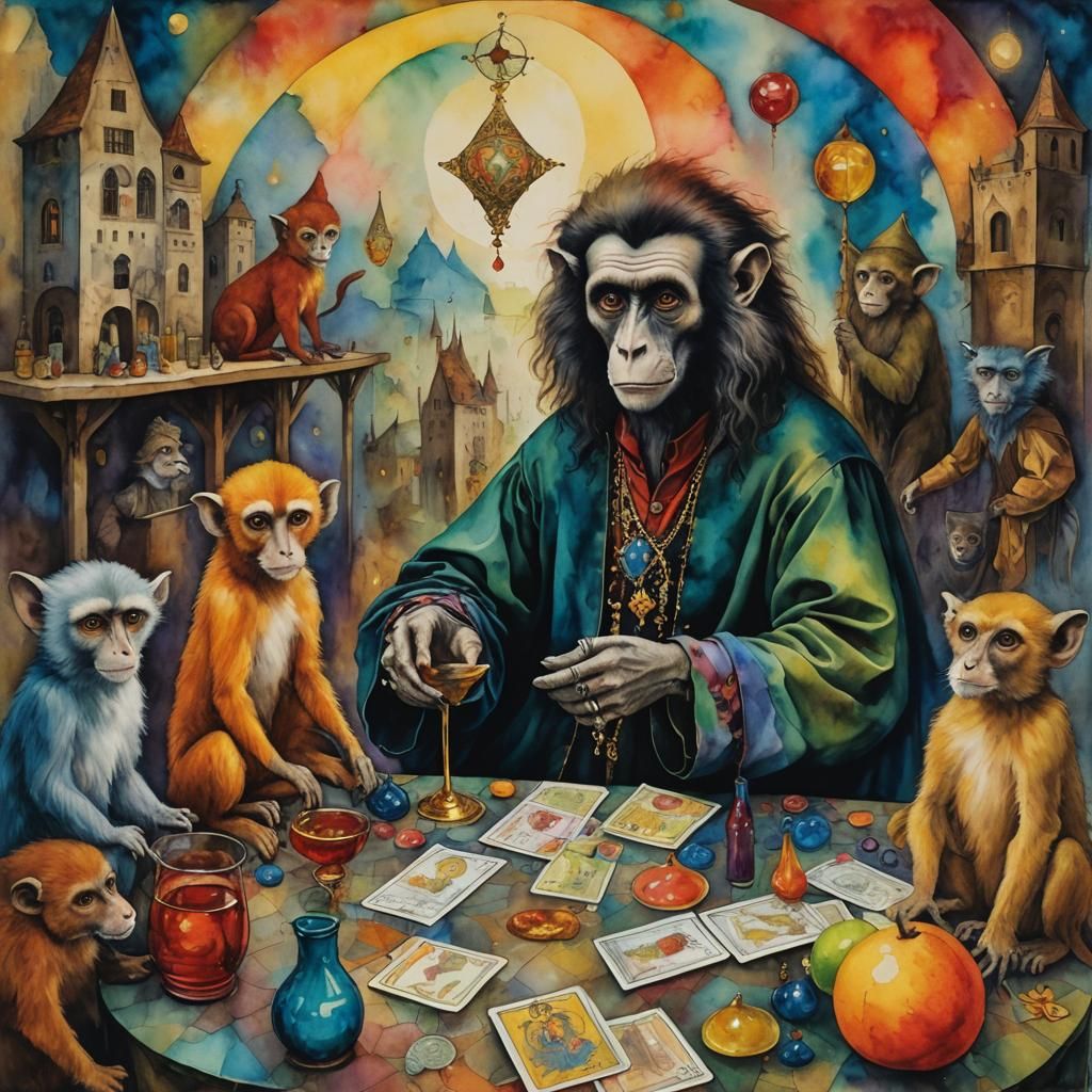 The Fool Tarot Card in Surreal Alcohol Ink Style