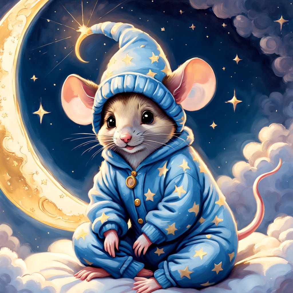 Whimsical Moonlit Mouse in Pajamas