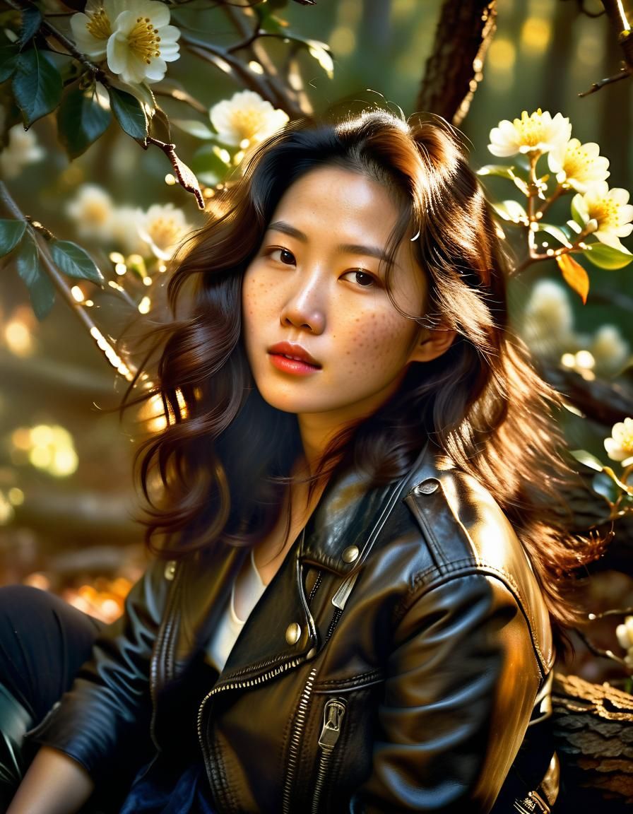 Korean Woman in Forest, Baroque Oil Painting