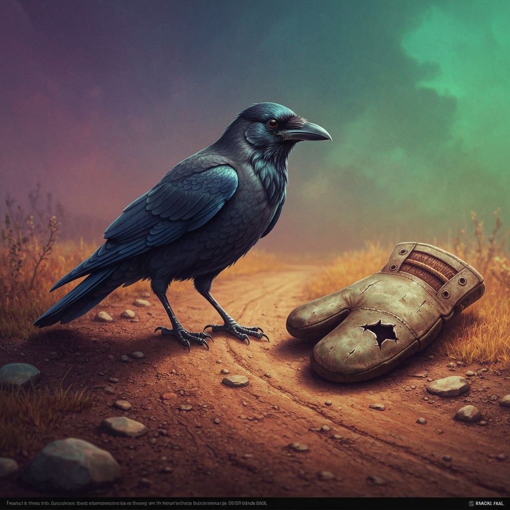 Crow Beside Abandoned Mitten Matte Painting