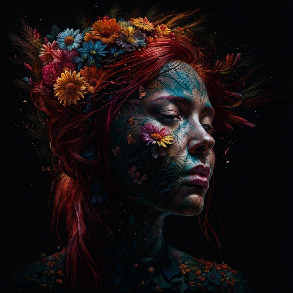Head in the dry flowers II