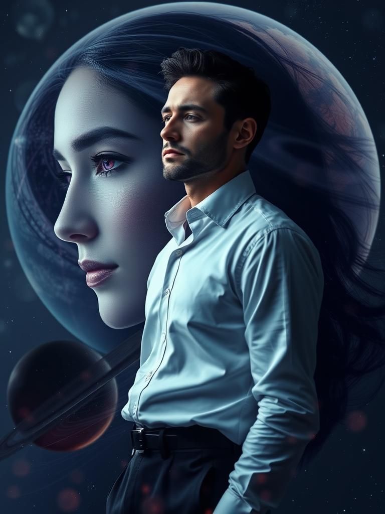 Melancholic Man Lost in Thought with Violet-Eyed Woman