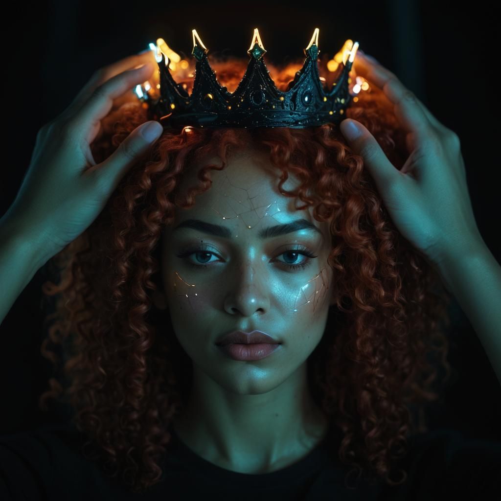 Futuristic Portrait of Woman with Crown of Lights