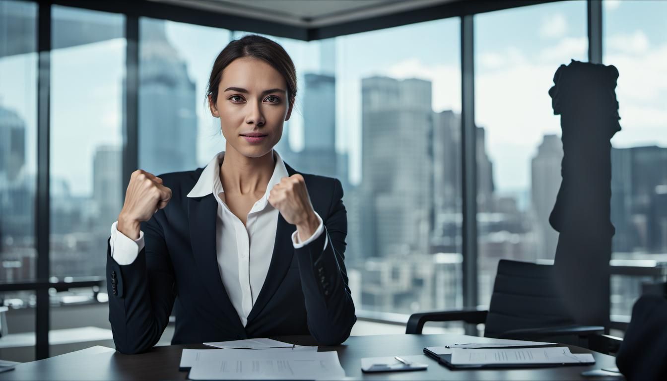 Victorious Executive Emerges: Photo-Realistic Office Scene