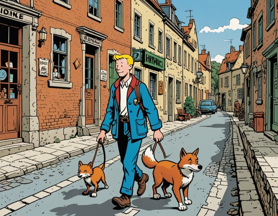 Teenager and Fox in Belgian Comic Style