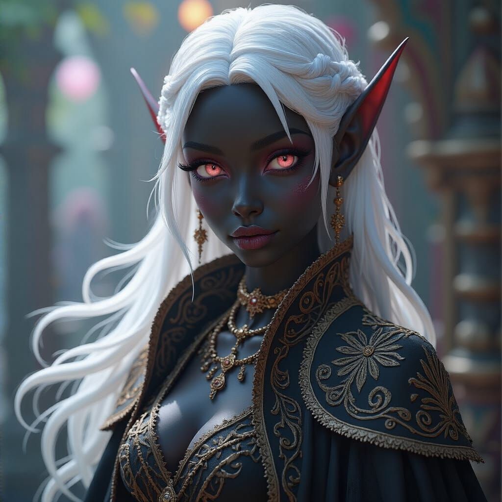 Drow Elf at Festival in 3D Anime Style