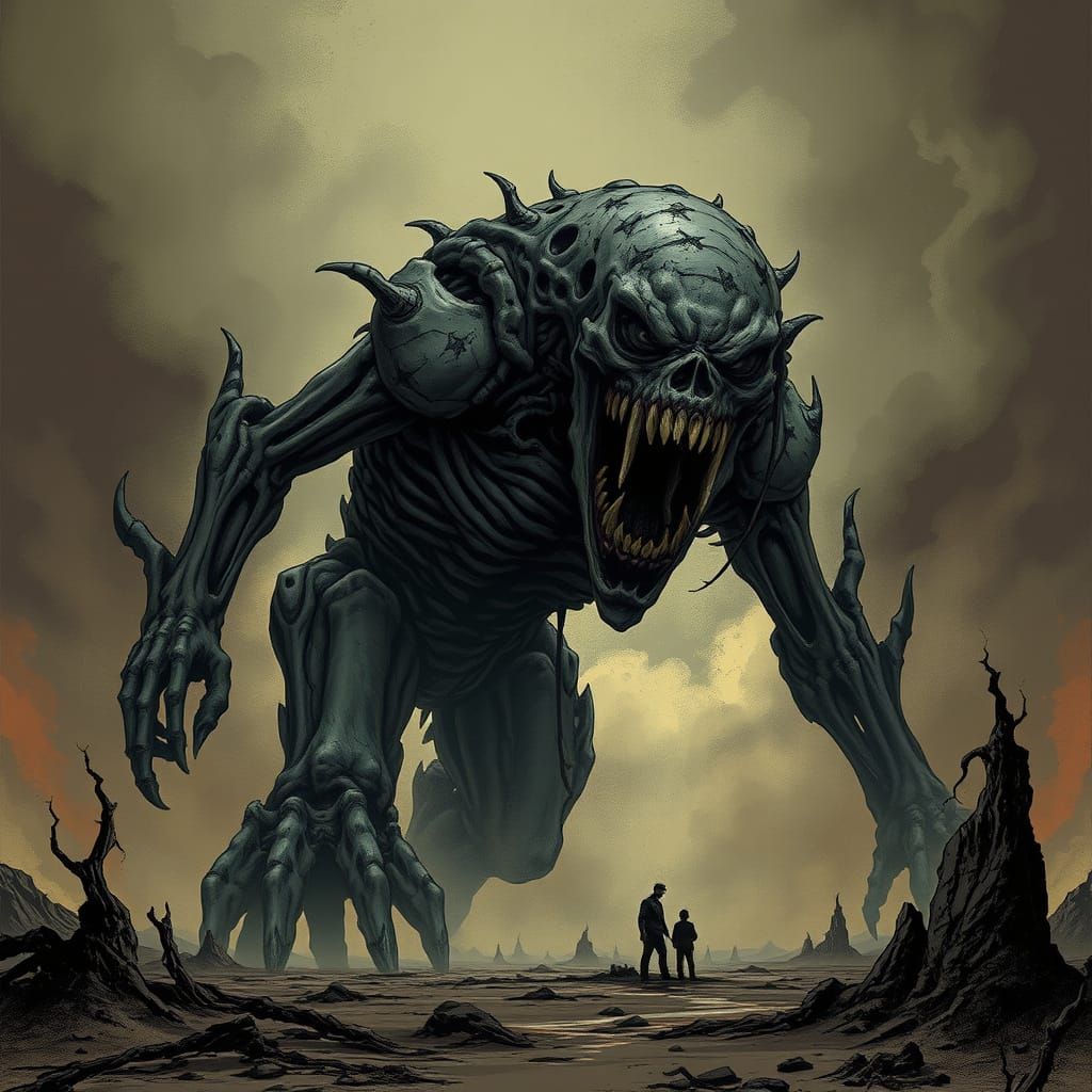 Grotesque Zombie Titan in Haunting Horror Illustration Style