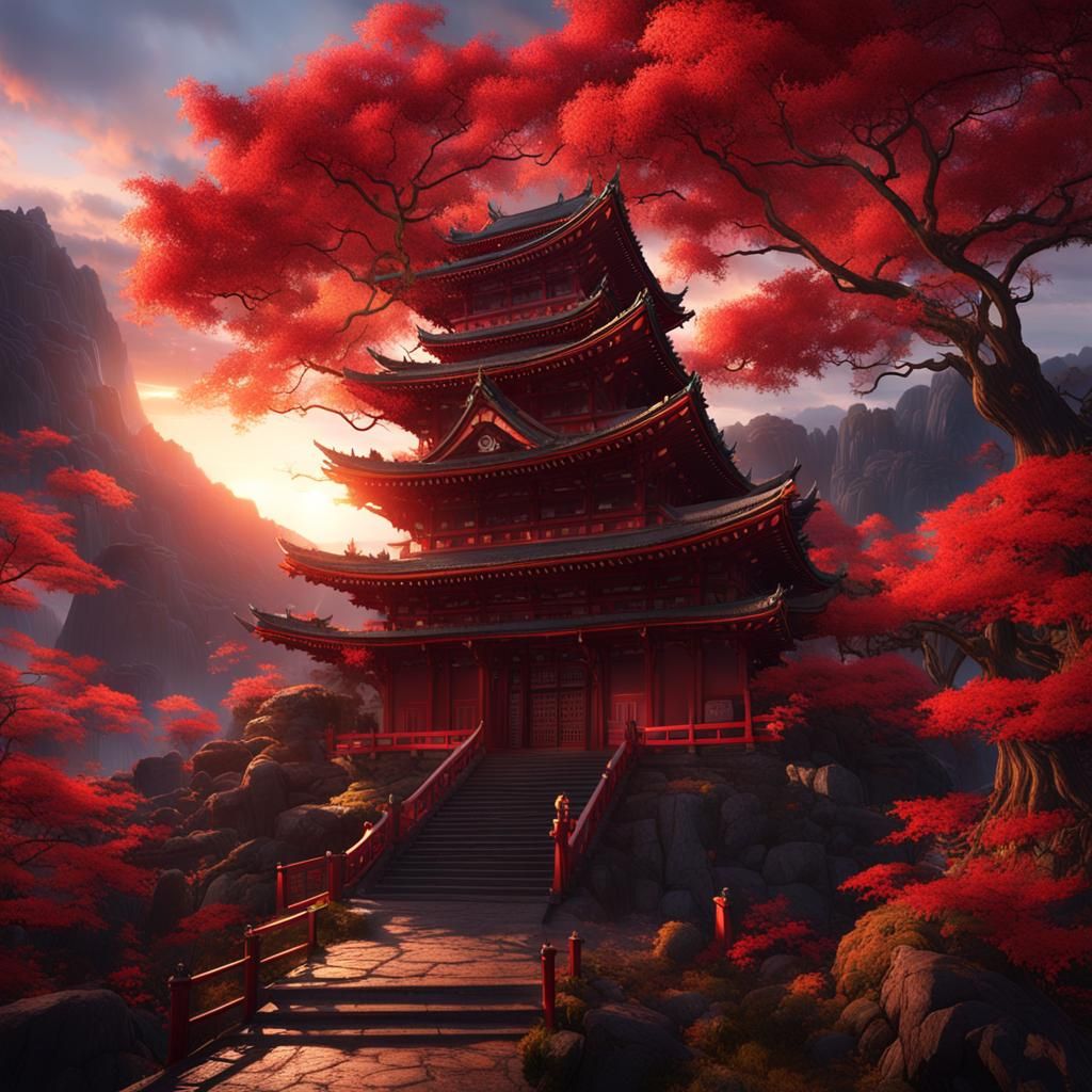 Shuten-dōji Sunset in Japan: Detailed Matte Painting